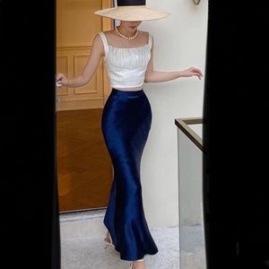 NWT Xiaoli Royal Blue Satin Mermaid Skirt